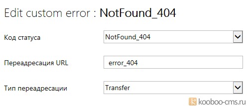 set custom 404 error on kooboo